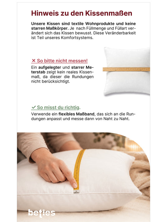 – Anleitung: Innenkissen richtig messen, Vorderansicht mit Maßangaben von beties