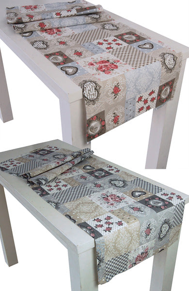 XL table runner approx. 40x220 cm, mixed fabric, shabby chic, beties "Village Children"
