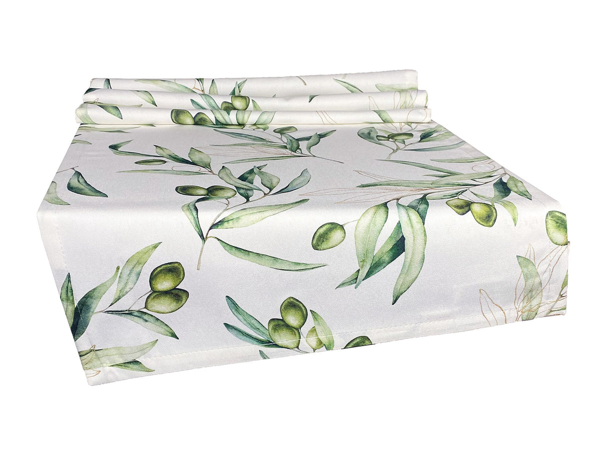 Mediterraner
Weisser Tischlaeufer aus 100% Baumwolle - Oliven Design aus der beties "Italy Collection".