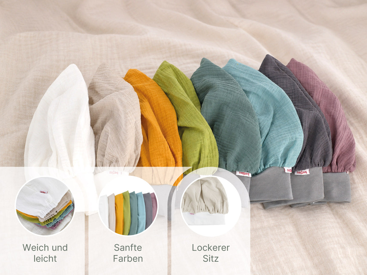 beties Musselin Bonnet Haarhaube – Produktdetails: 100% Bio-Baumwolle, Musselin, hautfreundlich