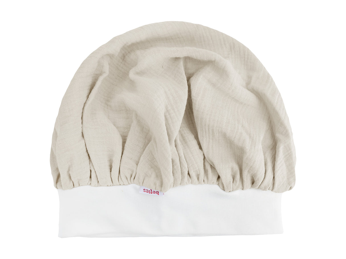 beties Musselin Bonnet Haarhaube Mandel Beige – 100% Bio-Baumwolle Musselin