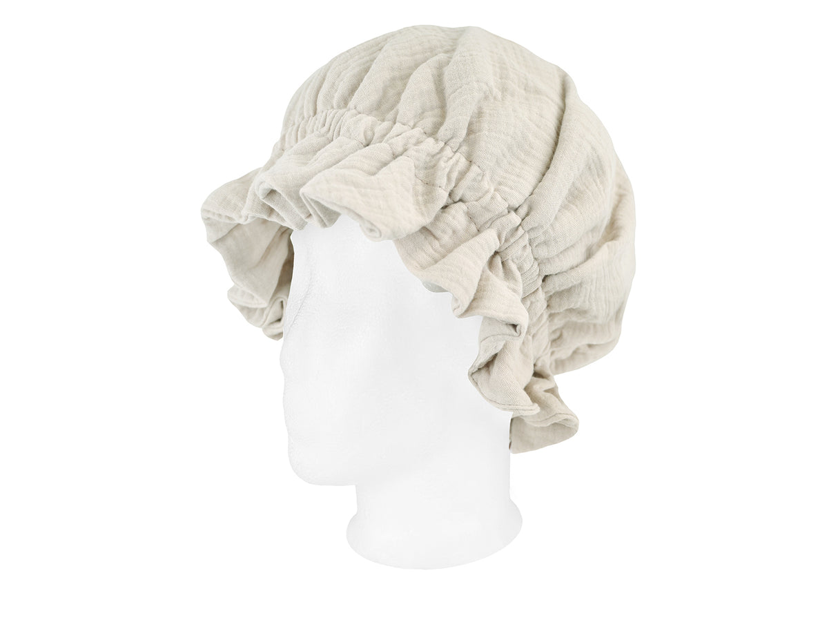 beties Musselin Haarhaube Schlafmütze aus hochwertigem Musselin, Mandel Beige schrägansicht