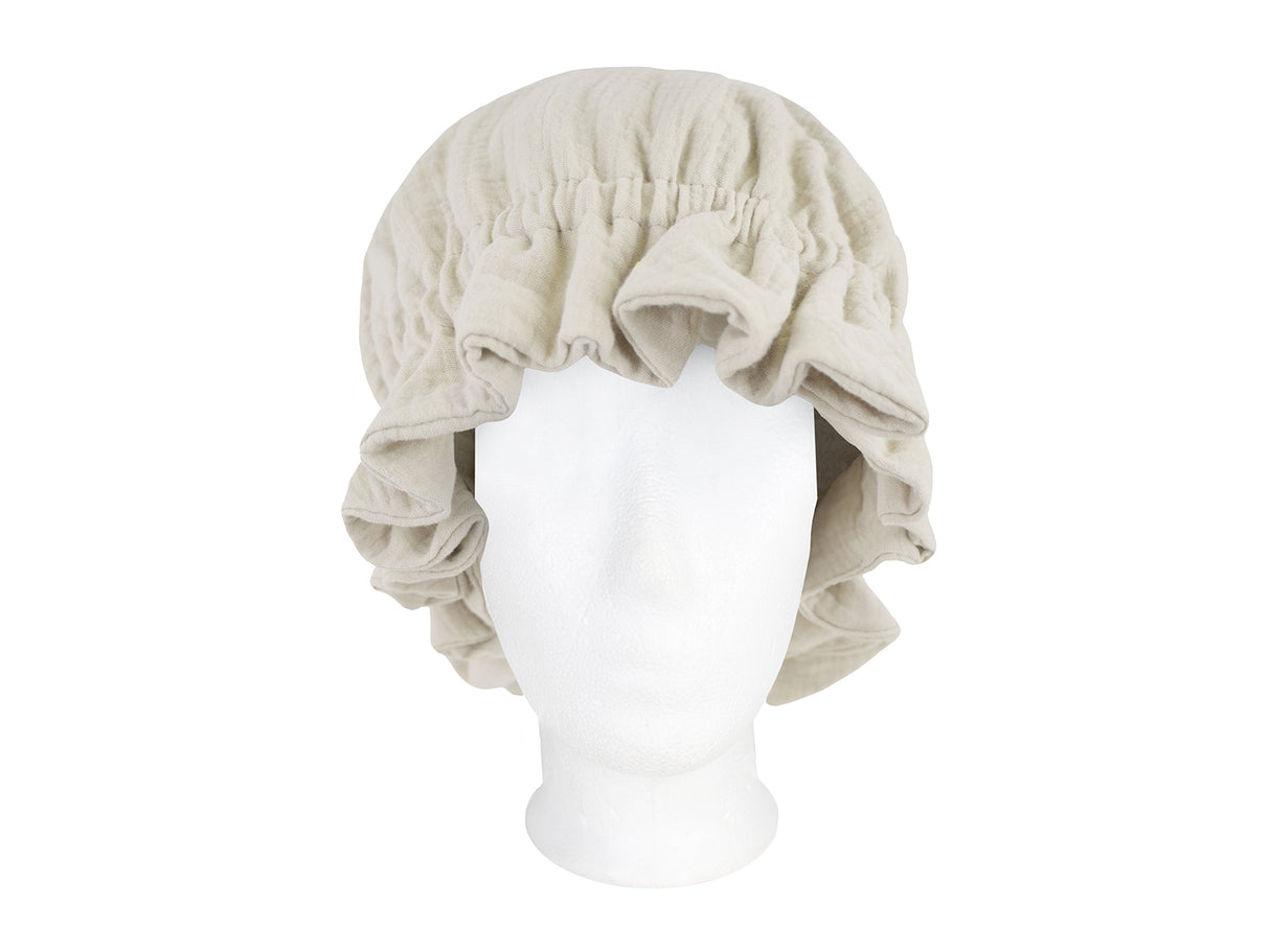 beties Musselin Haarhaube Schlafmütze aus hochwertigem Musselin, Mandel Beige vorderansicht