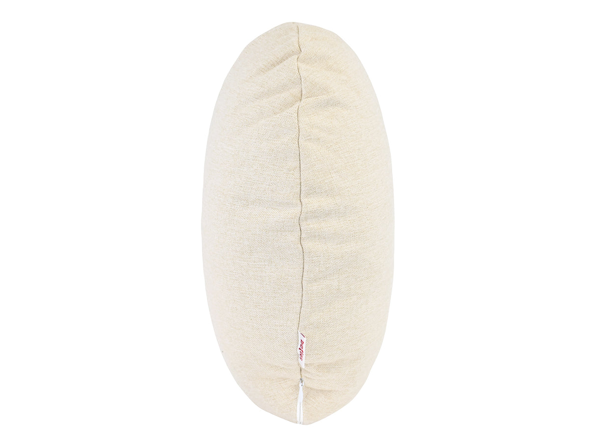 beties Wunschton Kissenhülle rund Ø40 cm Macciato Beige – Seitenansicht, melierter Möbelstoff