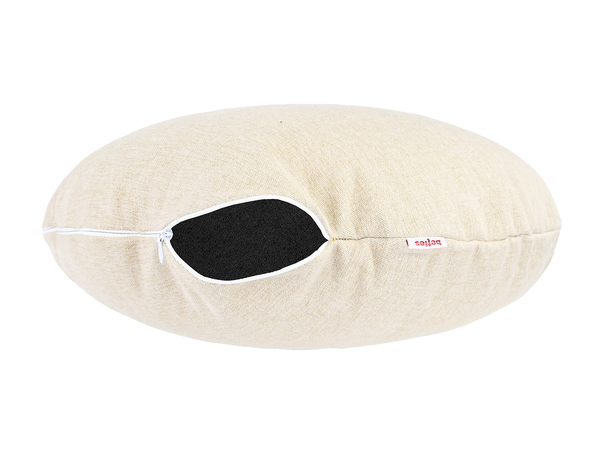 beties Wunschton Kissenhülle rund Ø50 cm Macciato Beige – geöffnet, melierter Möbelstoff