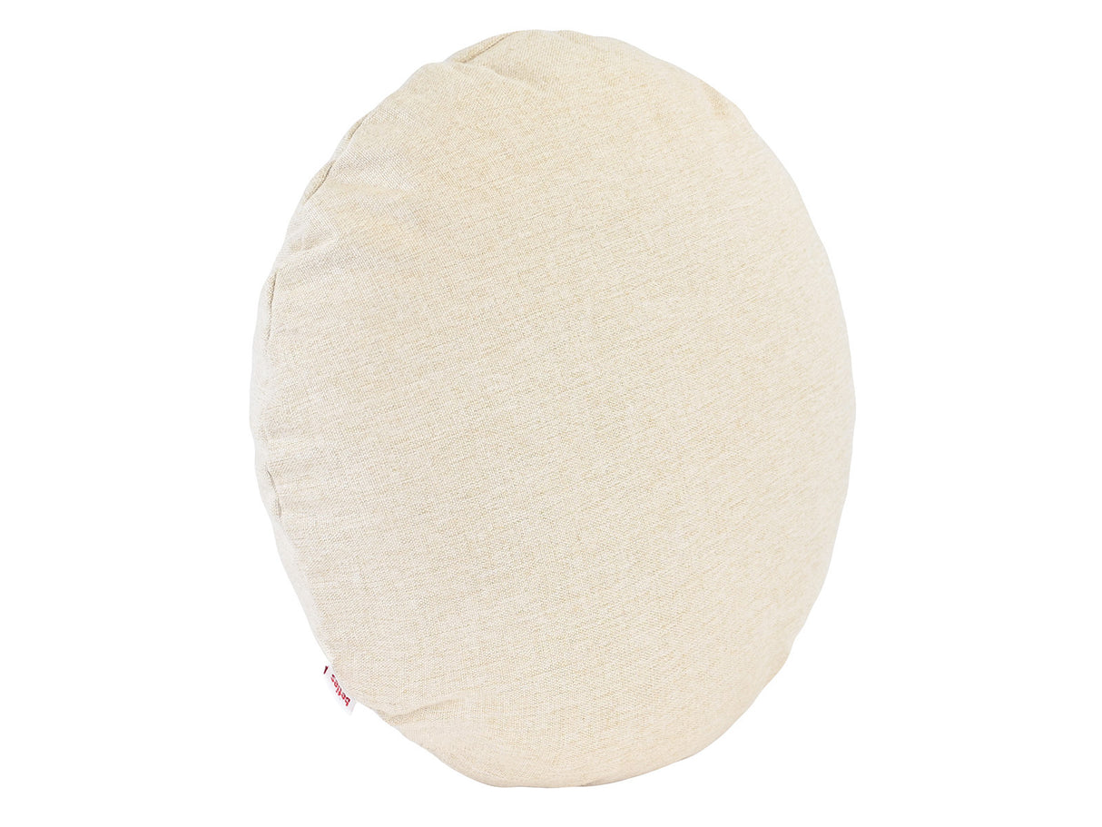 beties Wunschton Kissenhülle rund Ø50 cm Macciato Beige – Schrägansicht, melierter Möbelstoff