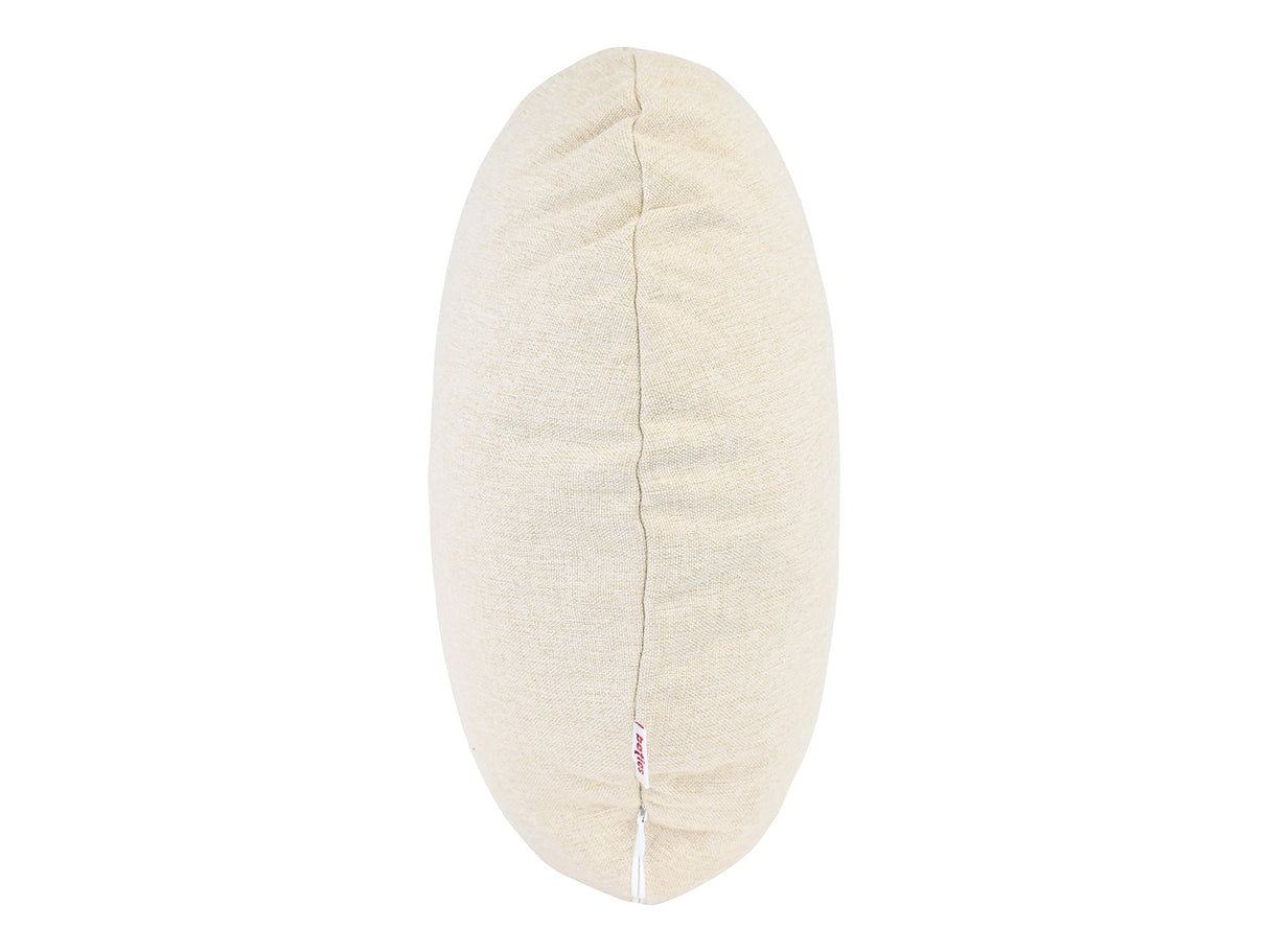 beties Wunschton Kissenhülle rund Ø50 cm Macciato Beige – Seitenansicht, melierter Möbelstoff