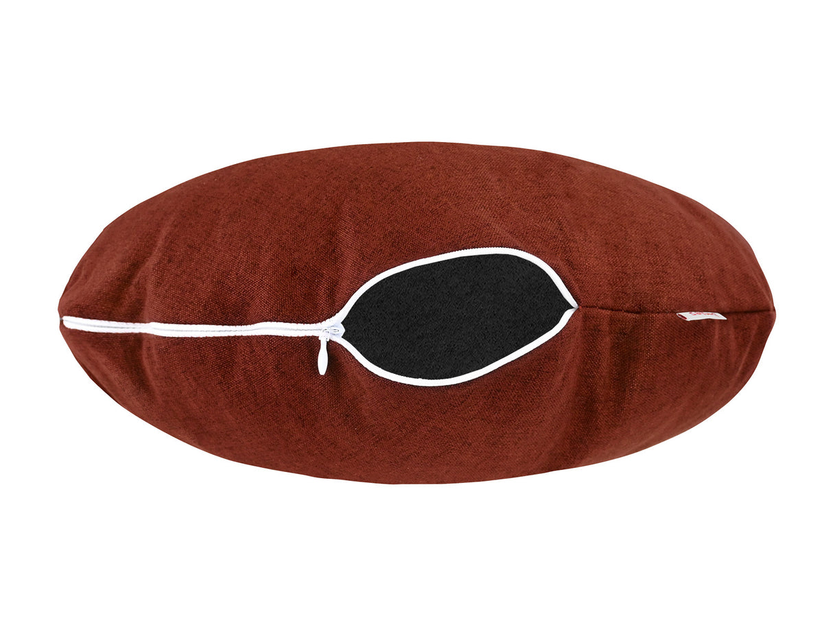 beties Wunschton Kissenhülle Rusty Bordeaux 50 cm rund – liegend mit offenem Reißverschluss