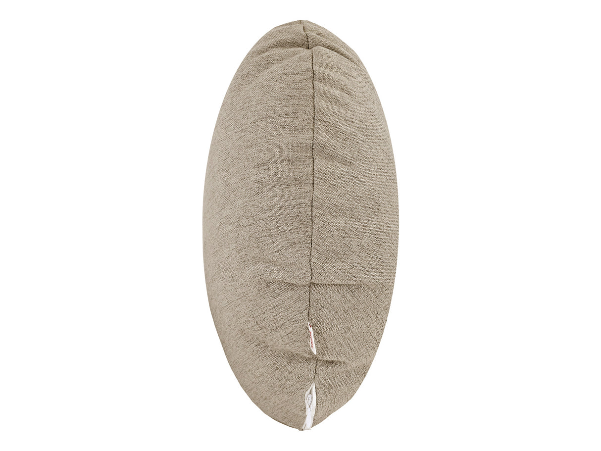 beties Wunschton Kissenhülle rund Ø60 cm Taupe Braun – Seitenansicht, melierter Möbelstoff