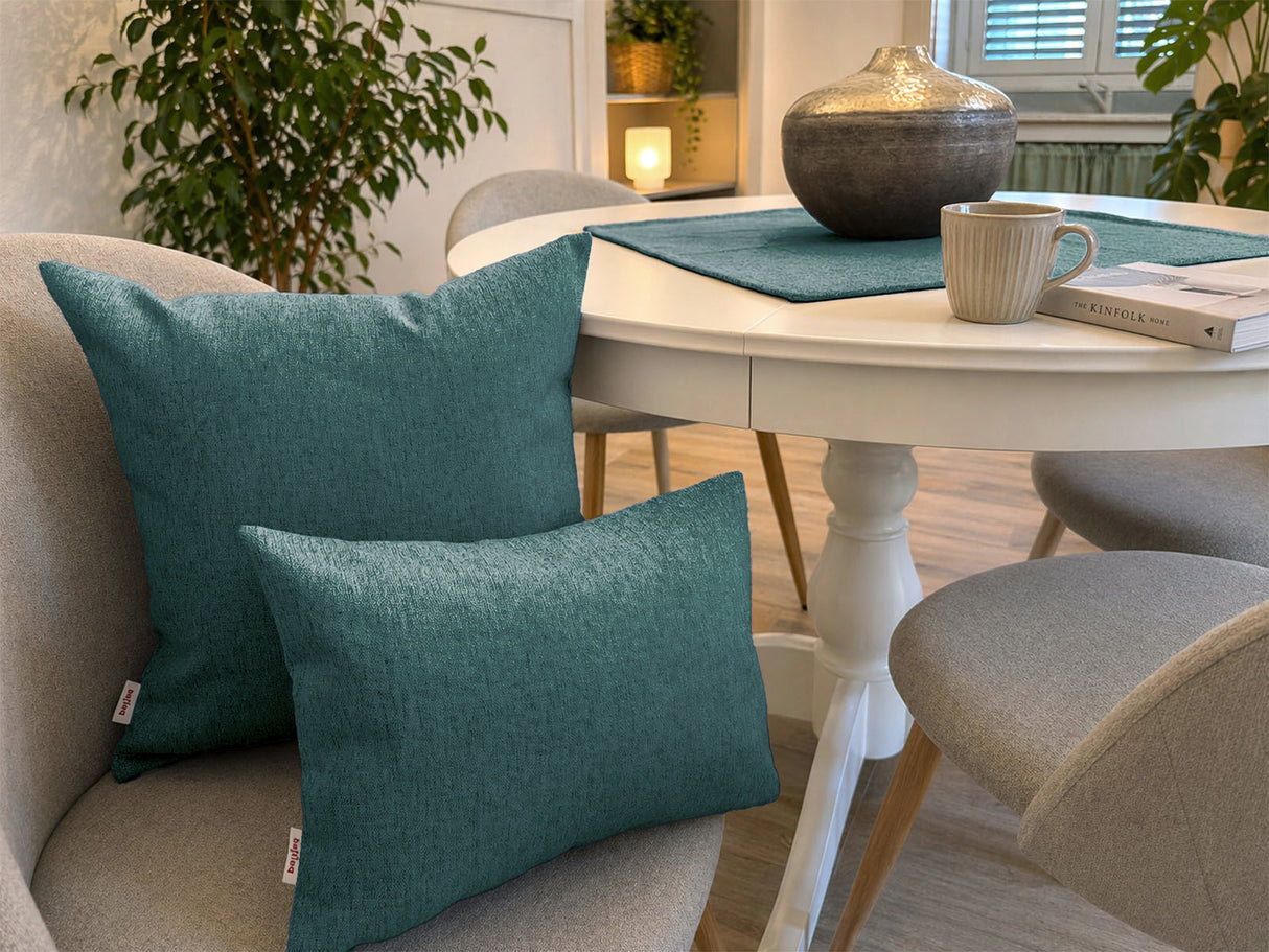 beties Wunschton Kissenhülle Teal Petrol – Milieu-Foto 1, melierter Möbelstoff Wohnzimmer Styling