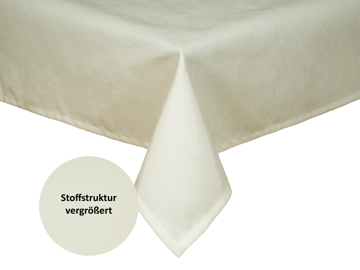 Tischdecke ca. 100x100 cm sahne-weiß Chenille-Haptik beties "FarbTon" mit einem Detailbild der Stoffstrucktur.