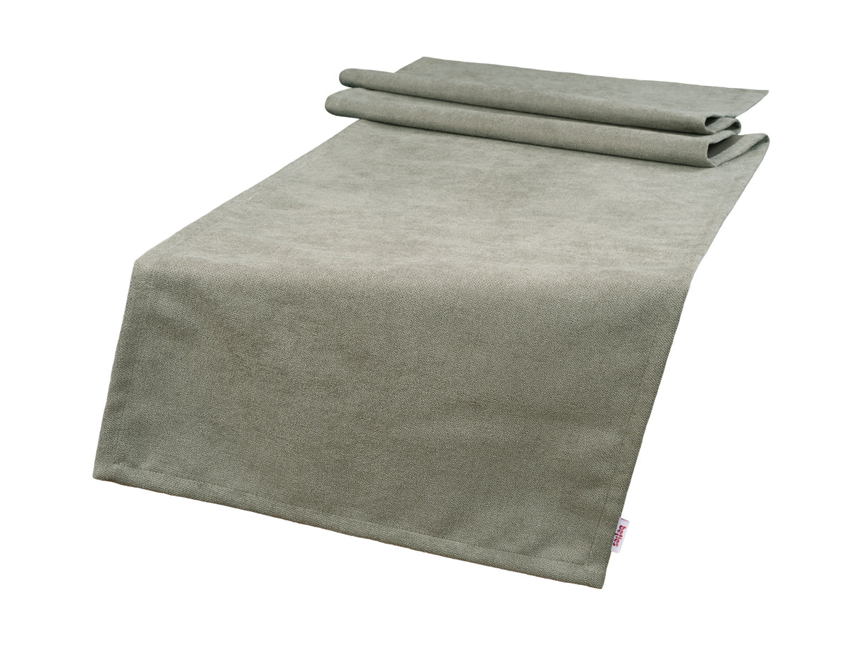 Tischlaeufer 40x140 cm greig-taupe Chenille-Haptik beties „FarbTon" – Tischwaesche Oeko-Tex