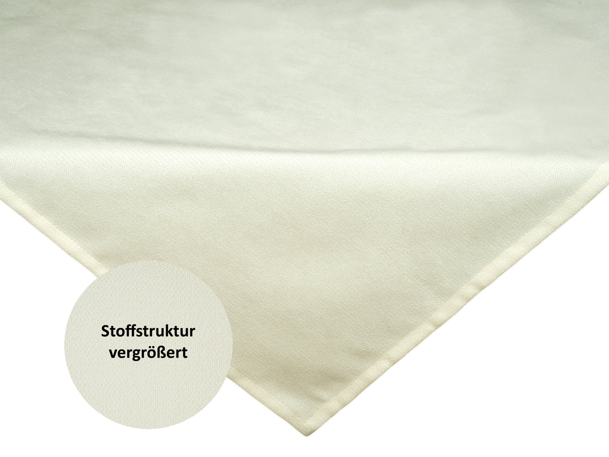 Mitteldecke ca. 80x80 cm sahne-weiß Chenille-Haptik beties "FarbTon" mit einem Detailbild der Stoffstrucktur.