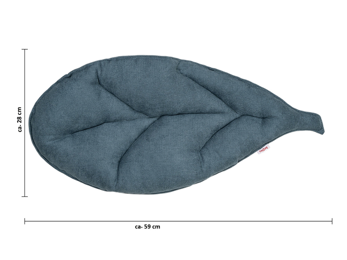 Kissen Blatt 28x59 cm nordlicht-blau beties „FarbTon" – Maßdarstellung des Blattkissens