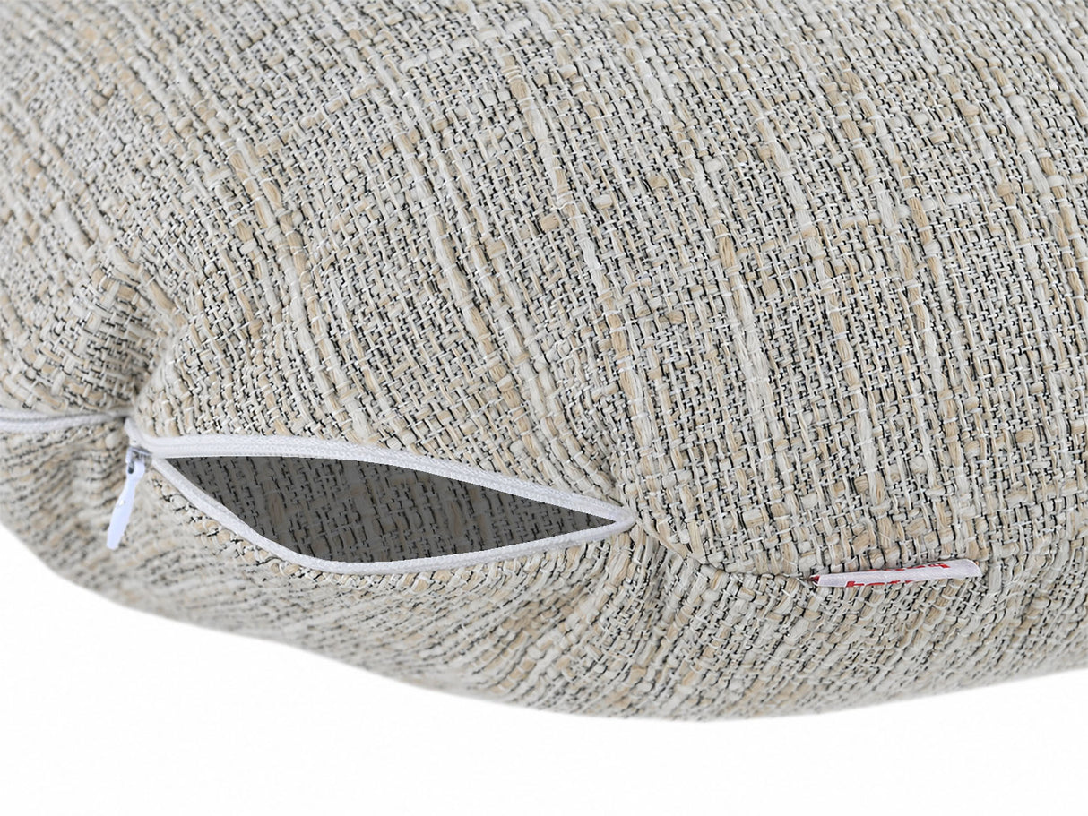 beties Freiluft Melange Outdoor-Kissenhülle 40 cm rund Beige offen – wetterfeste Rundkissenhülle für Garten