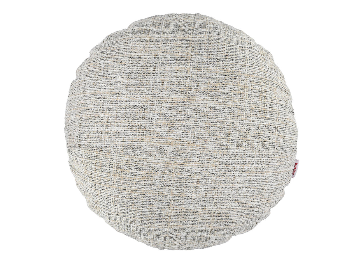 beties Freiluft Melange Outdoor-Kissenhülle 40 cm rund Beige Frontansicht – wetterfeste Rundkissenhülle für Garten