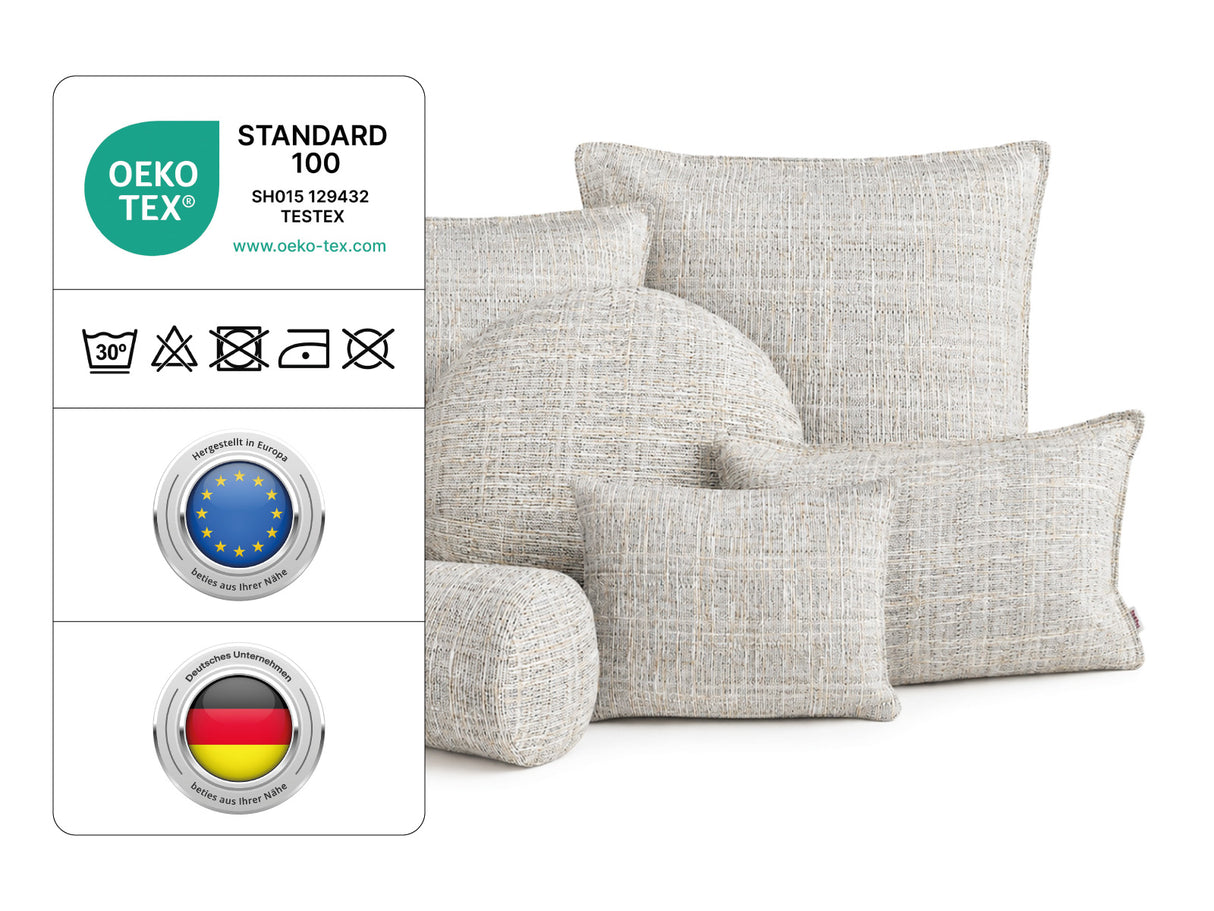 beties Freiluft Melange Outdoor-Kissenhülle Beige – Kissenstapel mit oeko-tex