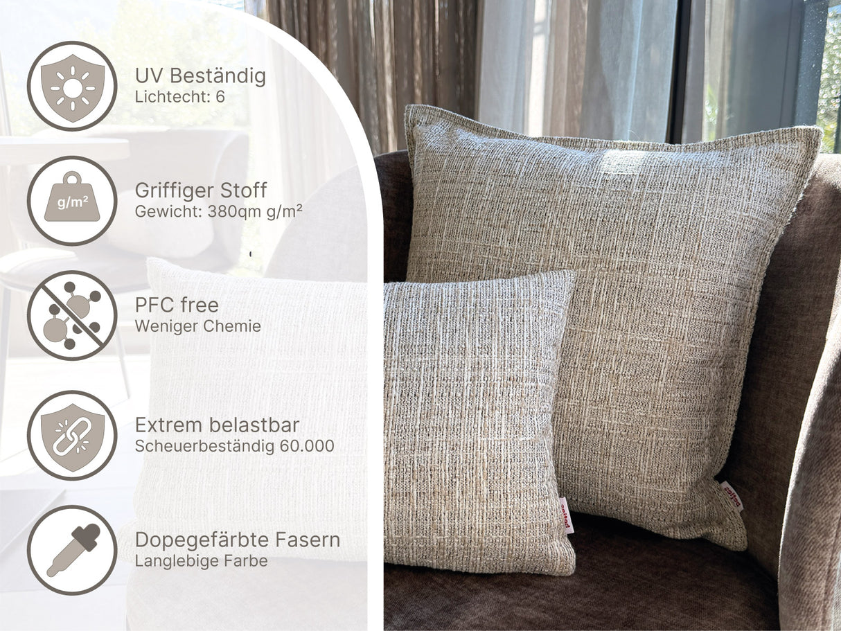 beties Freiluft Melange Outdoor-Kissenhülle Beige – wasserabweisend, wetterbeständig und UV-beständig für Balkon und Terrasse und andere infos