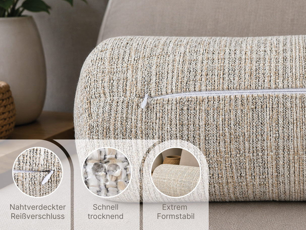 beties Freiluft Melange Outdoor-Kissenhülle Nackenrollenhülle Beige – wasserabweisend, wetterbeständig und UV-beständig für Balkon und Terrasse