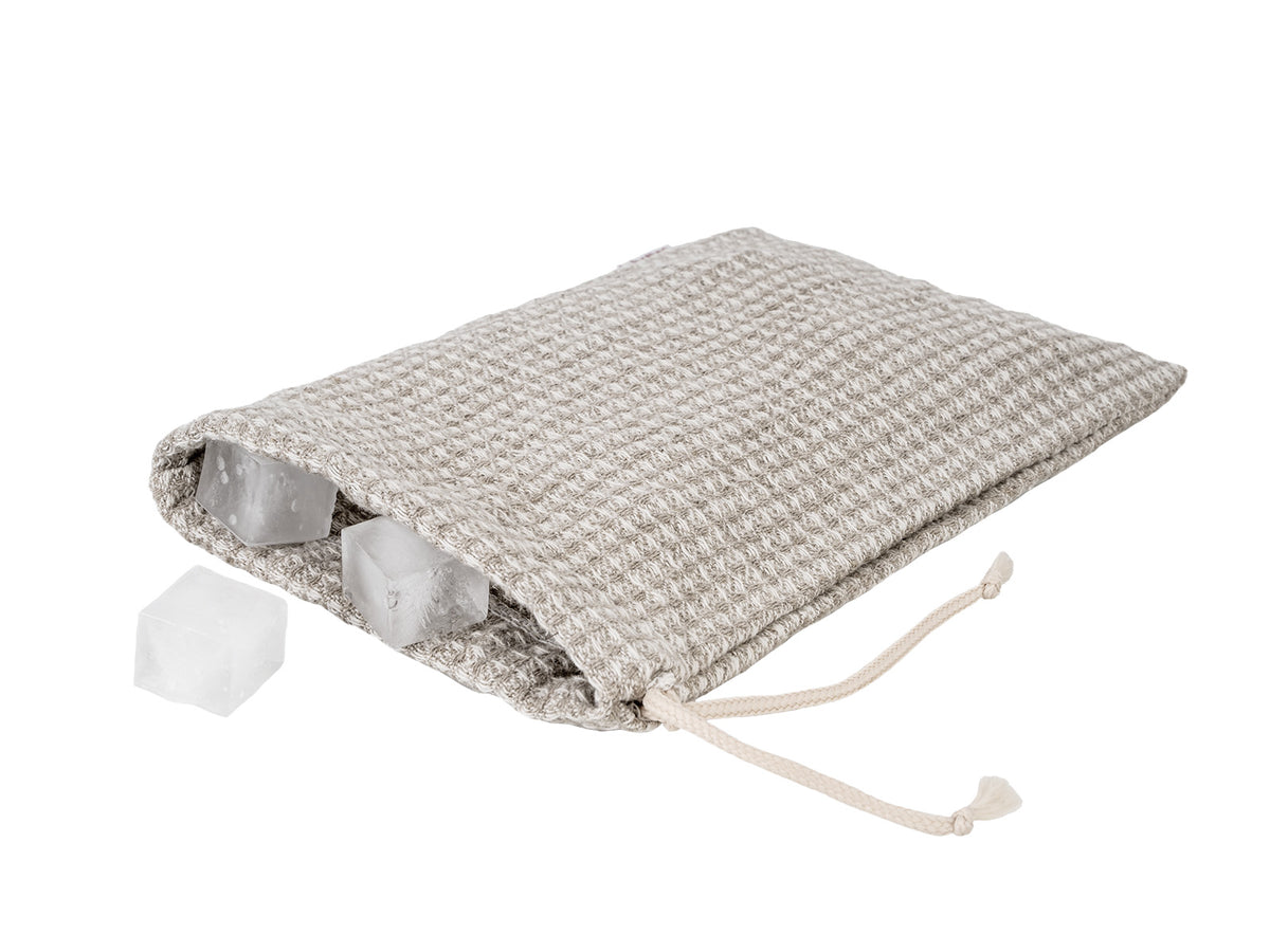 Sauna-Set 3-teilig aus Leinen-Waffelpiqué – Sauna Beanie, Haarturban und Eisbeutel | beties Wellnessglück