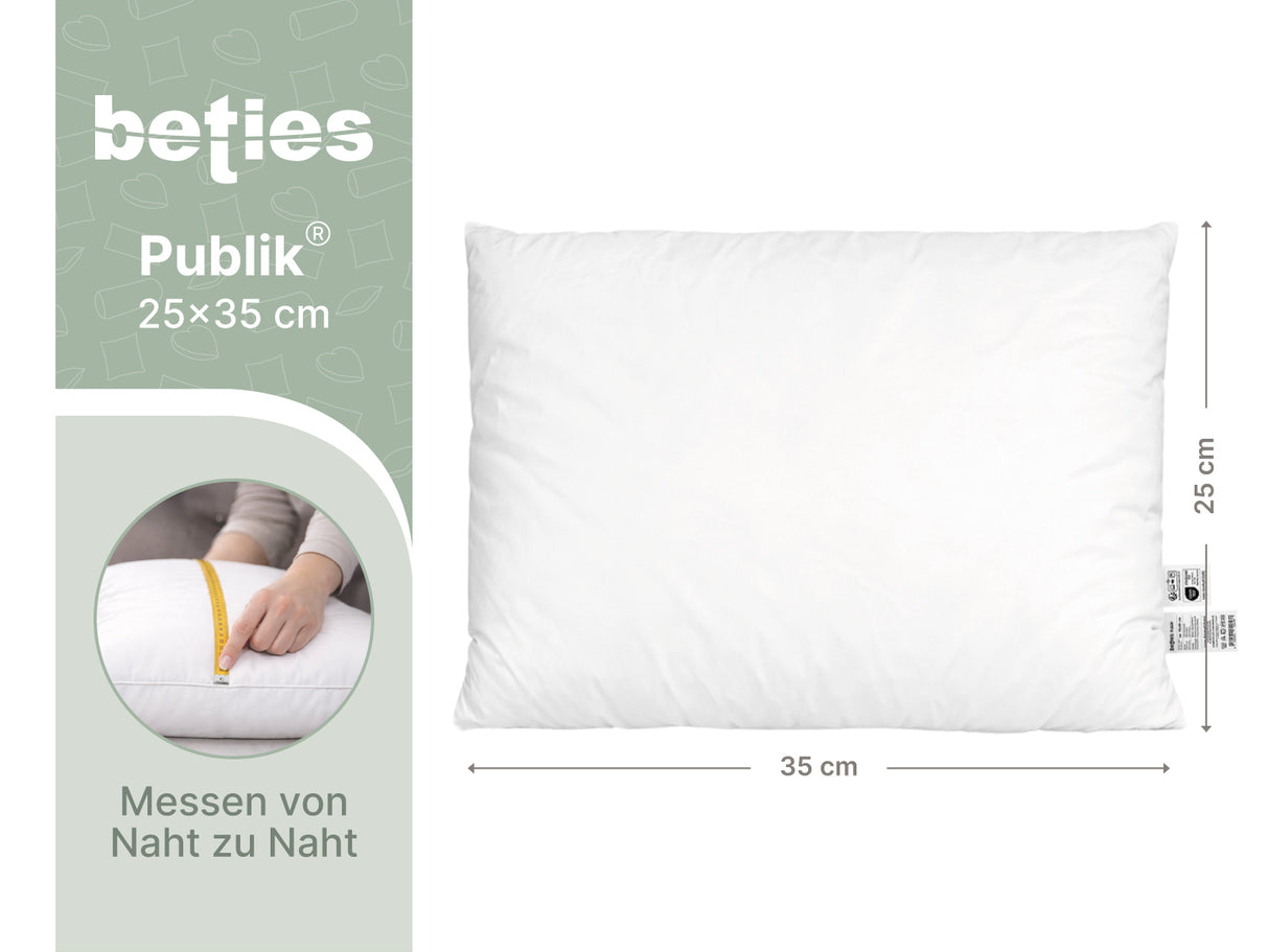 beties Publik Federkissen Fuellkissen 25x35 cm – Masszeichnung mit Breite und Hoehe in Zentimeter