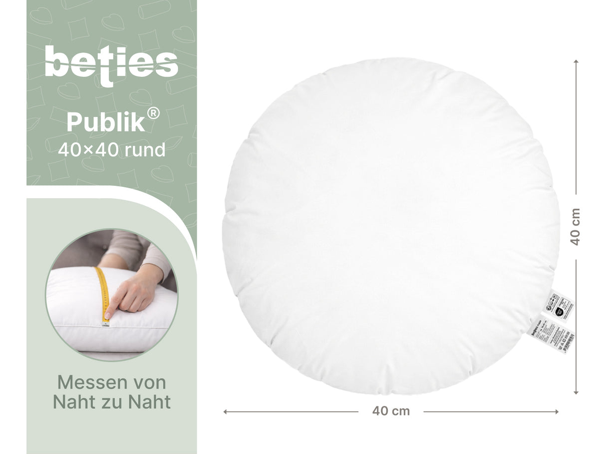 beties Publik Federkissen Fuellkissen 40 cm rund – Masszeichnung mit Breite und Hoehe in Zentimeter