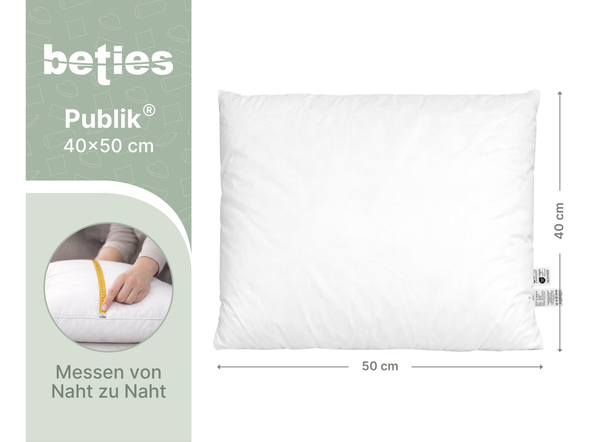 beties Publik Federkissen Fuellkissen 40x50 cm – Masszeichnung mit Breite und Hoehe in Zentimeter