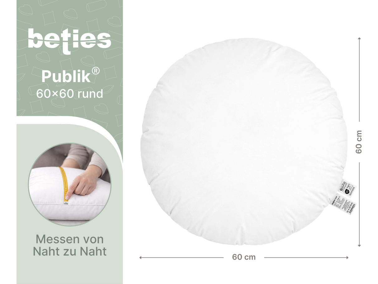 beties Publik Federkissen Fuellkissen 60 cm rund – Masszeichnung mit Durchmesser in Zentimeter