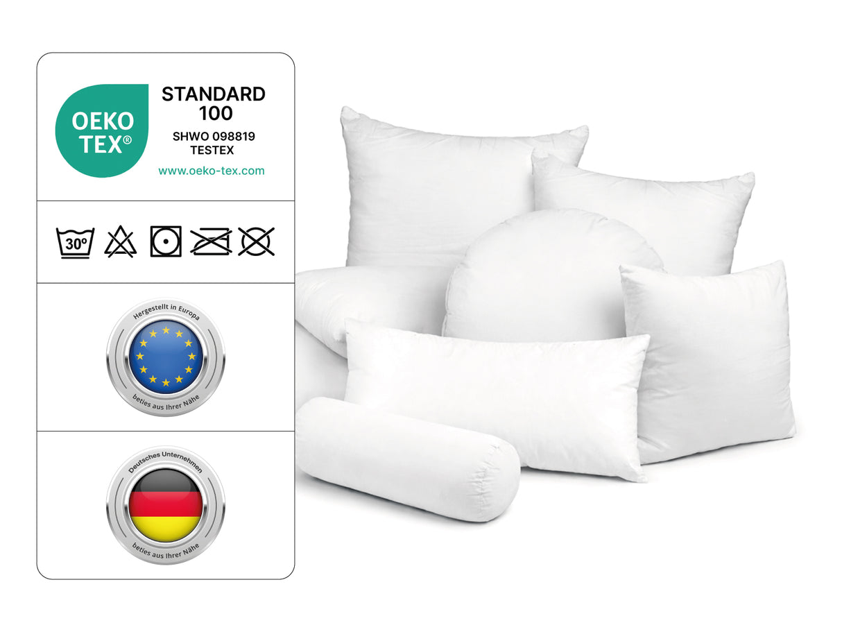 beties Publik Federkissen Fuellkissen – OEKO-TEX Zertifizierung Infografik mit Siegel, Zertifikatsnummer und Produktangaben