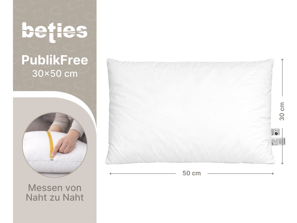 beties PublikFree Polyesterflocken Füllkissen 30x50 cm – Maßzeichnung Breite 30 cm Höhe 50 cm, veganes Füllkissen ohne Federn, Kissenbezug Baumwolle