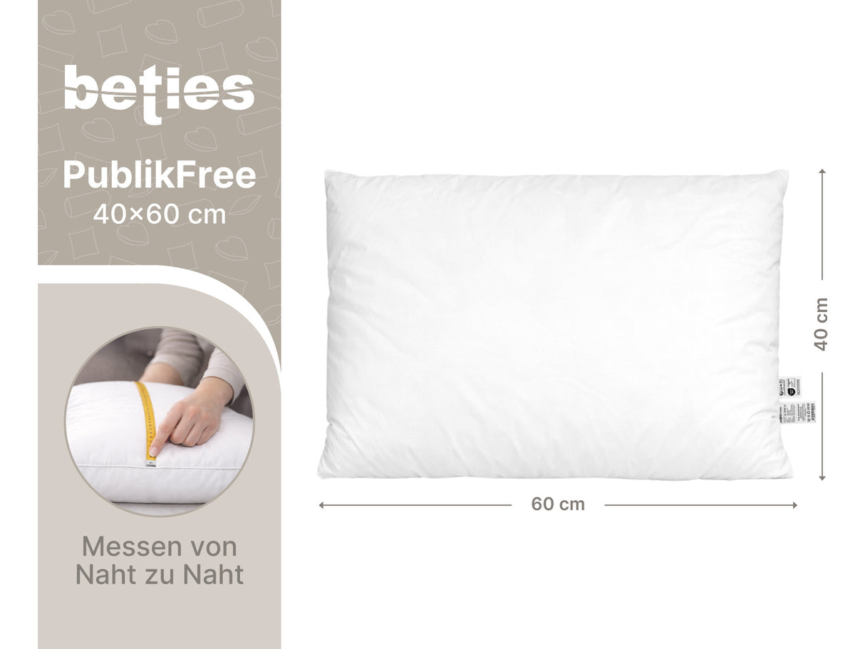 beties PublikFree Polyesterflocken Füllkissen 40x60 cm – Maßzeichnung Breite 40 cm Höhe 60 cm, veganes Dekokissen ohne Federn, Kissenbezug Baumwolle