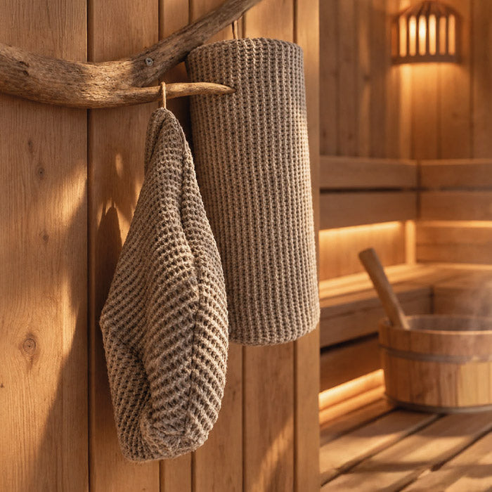 beties waffelpique sauna beanie millieu in einer sauna