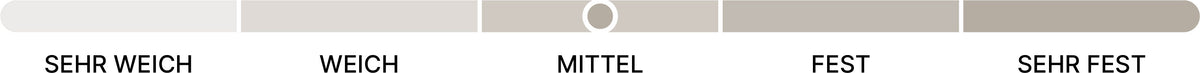 beties PublikFree Innenkissen mit horizontaler 5-stufiger Festigkeitsskala von sehr weich über weich, mittel und fest bis sehr fest. Der weiße Markierungskreis steht im Bereich Mittel