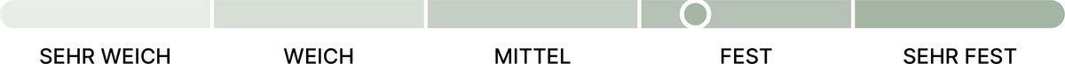 beties PublikPlus Innenkissen mit horizontaler 5-stufiger Festigkeitsskala von sehr weich über weich, mittel und fest bis sehr fest. Der weiße Markierungskreis steht deutlich im Bereich ‚Fest‘