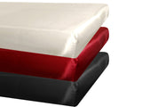 Spannbetttuecher ca. 100x200 cm Glanz Satin PREMIUM schwere Qualität & edel, fein fließend in den Farben champagner, karmin-rot und schwarz.
