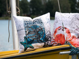 Kissen Motiv Nautic Octopus Krebs auf einem gelben Boot