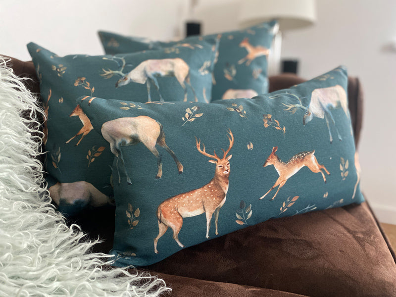 Pillow cover approx. 40x40 cm, deer design, reversible cover, beties "Wildwechsel"