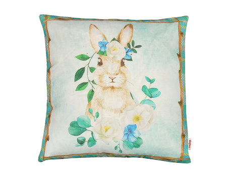 Cushion cover approx. 40x40 cm, romantic rabbit motif with blue and white flowers in country style, beties "Tilda the Rabbit"