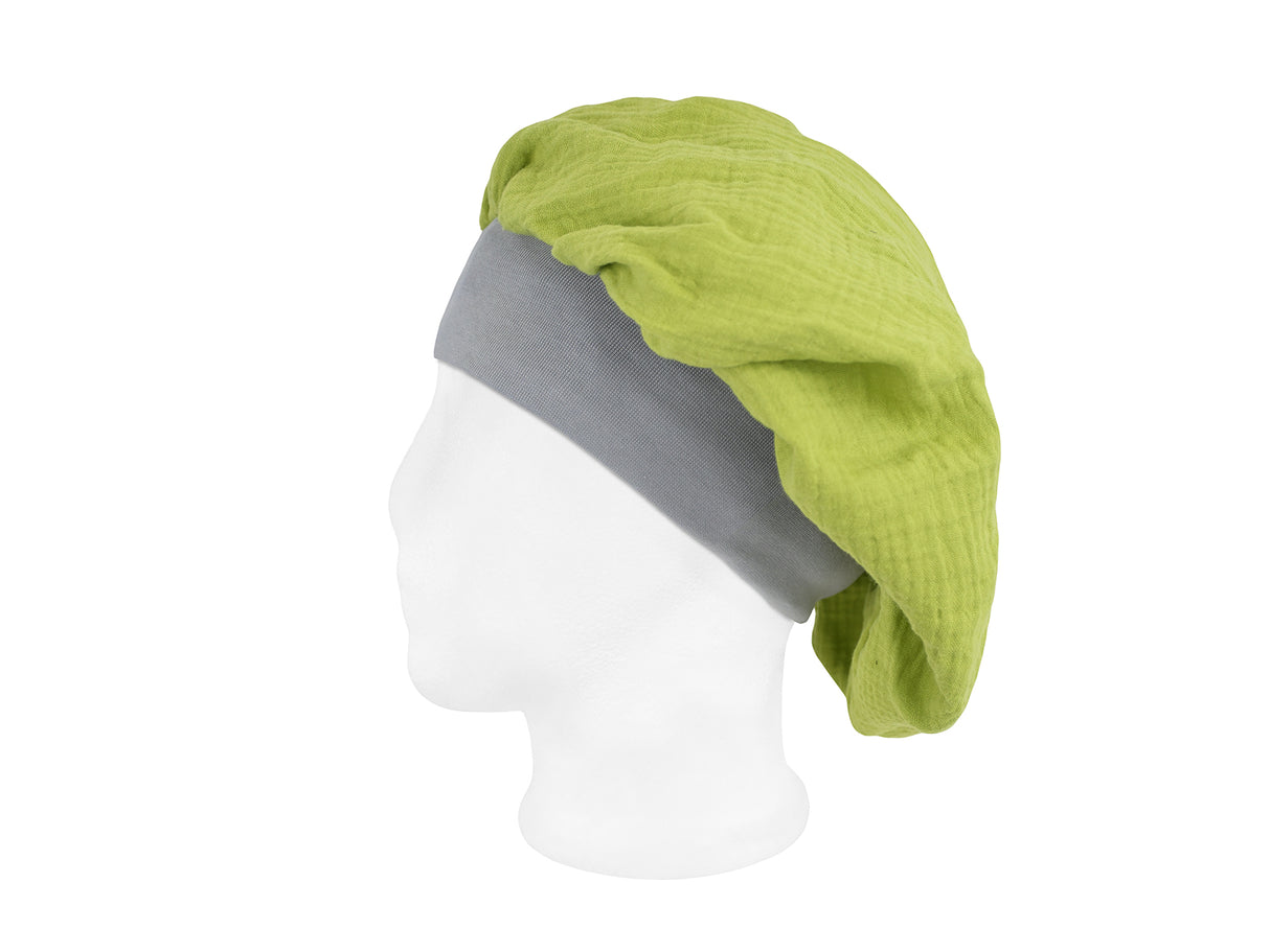  beties Musselin Bonnet Haarhaube Linden Grün – Seitenansicht, 100% Bio-Baumwolle Musselin 