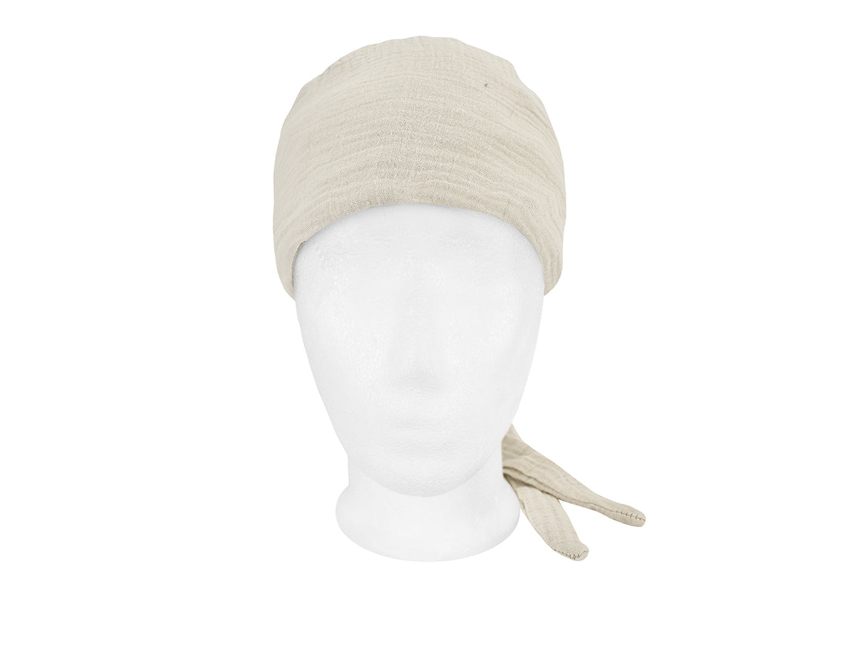  beties Musselin Schlafmütze OP-Haube – Mandelbeige – vorderansicht – 100% Musselin 