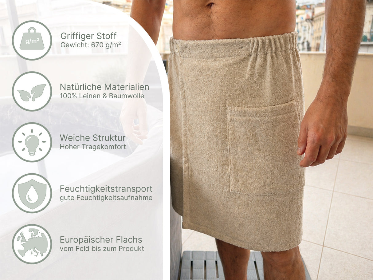 Saunahut Kamin aus Leinen-Frottee mit Lederband – One Size | SAVU