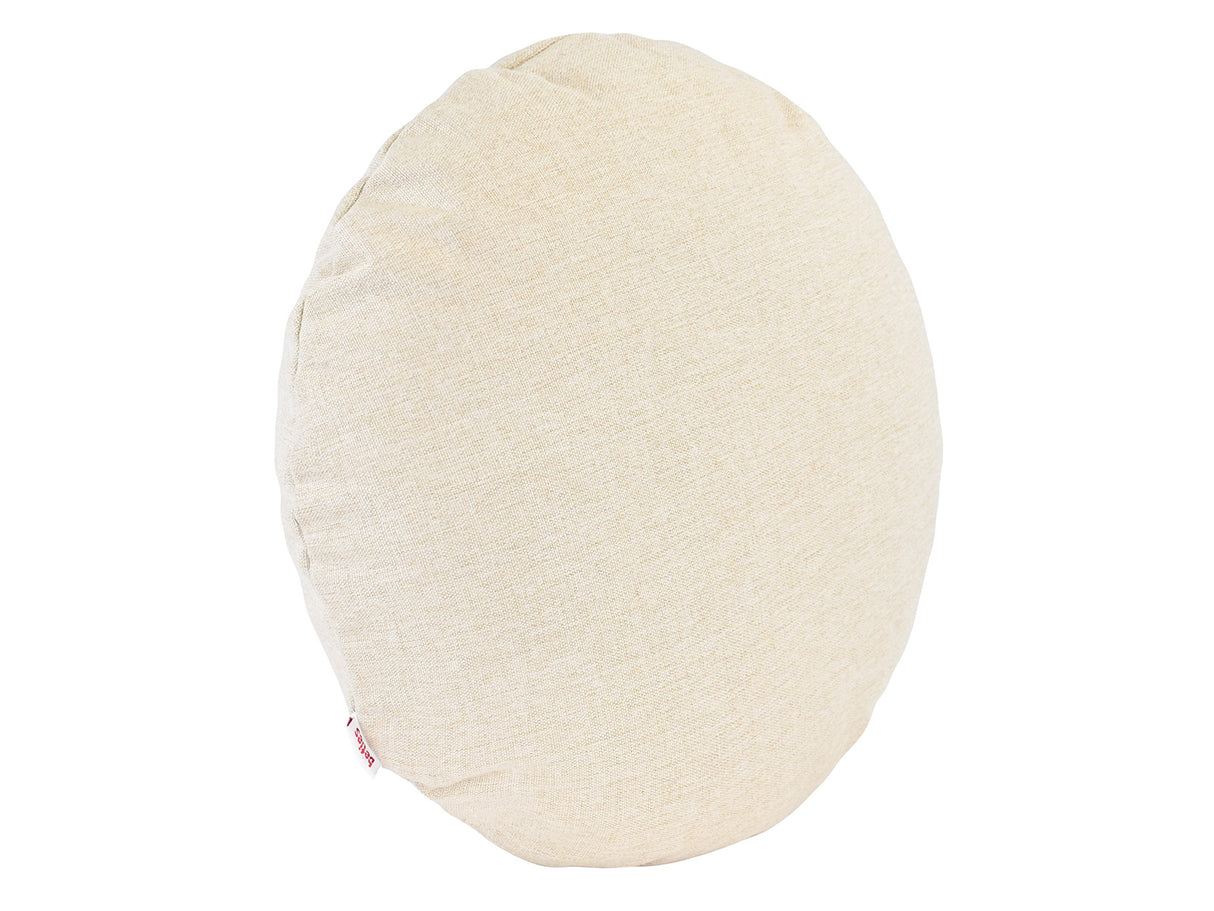  beties Wunschton Kissenhülle rund Ø40 cm Macciato Beige – Schrägansicht, melierter Möbelstoff 