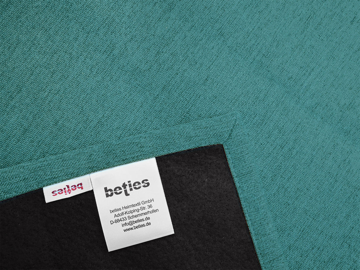  beties Wunschton Teal Petrol – Nahaufnahme melierter Möbelstoff, Gewebestruktur Detailansicht Briefeck