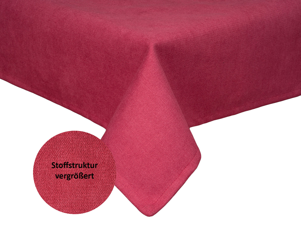 Tischdecke ca. 100x100 cm himbeer-rot Chenille-Haptik beties "FarbTon" mit einem Detailbild der Stoffstrucktur.