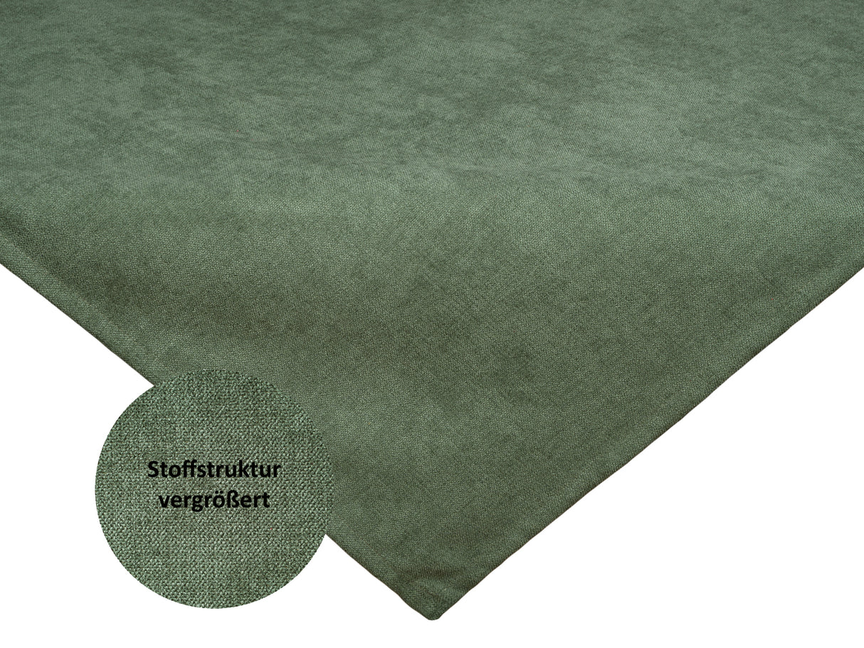 Mitteldecke oliven-grün Chenille-Haptik beties "FarbTon" mit einem Detailbild der Stoffstrucktur.