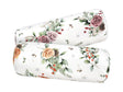 Weisse Nackenrollenhuellen ca. 15x40 cm – Winterdeko mit rosa oder orangen, gefrosteten Rosen, Tannenzapfen un Zweigen. – 100% Baumwolle – aus der beties Magie des Winters "Frost-Rose" Kollektion.