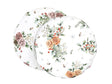 Runde, weisse Kissenhuellen ca. 40 cm im Durchmesser – Winterdeko mit gefrosteten Rosen in rosa oder orange – 100% Baumwolle – aus der beties Magie des Winters "Frost-Rose" Kollektion.