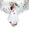 Weisse Tischdecke – Winterdeko mit gefrosteten Rosen in mauve, Kieferzapfen und Zweigen – 100% Baumwolle – aus der beties Magie des Winters "Frost-Rose" Kollektion.
