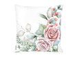 Weisse Kissenhuelle ca. 50x50 cm – Winterdeko mit rosa gefrosteten Rosen Bukett und Zweigen – 100% Baumwolle – Aus der beties Magie des Winters "Frost-Rose Bukett" Kollektion.