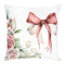 Weisse Kissenhuelle ca. 50x50 cm – Winterdeko mit rosaner Schleife und rosanen, gefrosteten Rosen und Zweigen – 100% Baumwolle – Aus der beties Magie des Winters "Frost-Rose Schleife" Kollektion.